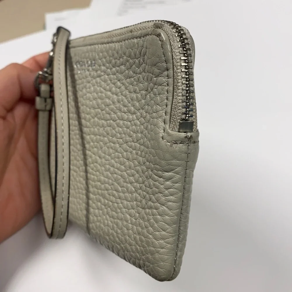 Coach Corner Zip Gray Pebbled Leather Wristlet